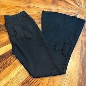 Women's Black Flare Jeans with Butterfly Patches